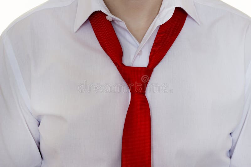 一条白色衬衣和红色领带的，领带一个人没有阻塞，特写镜头，商人
