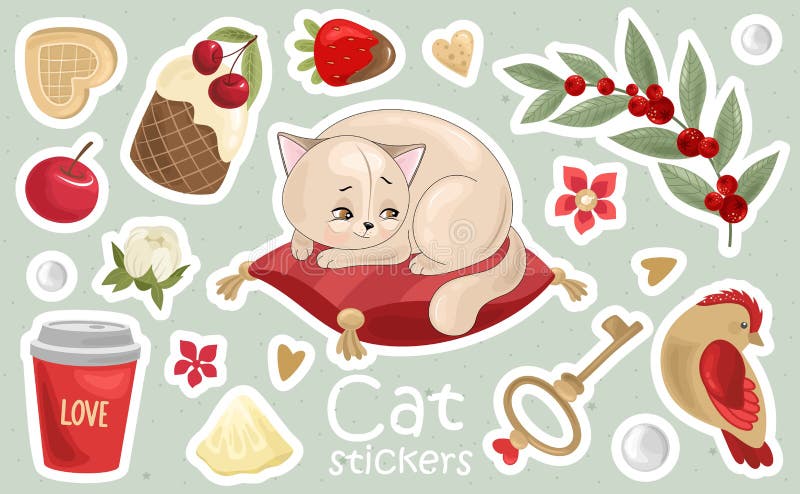 一组猫贴纸和图标 矢量图 向量例证