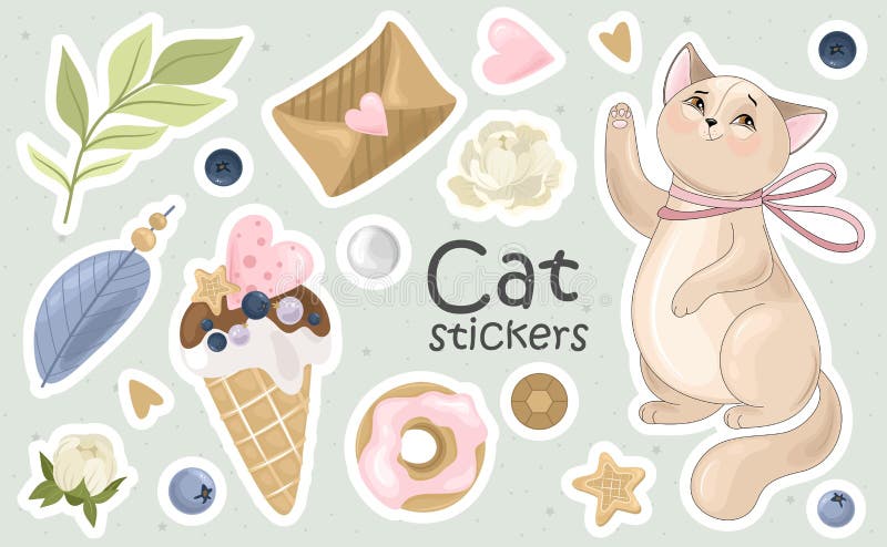 一组猫贴纸和图标 矢量图 皇族释放例证