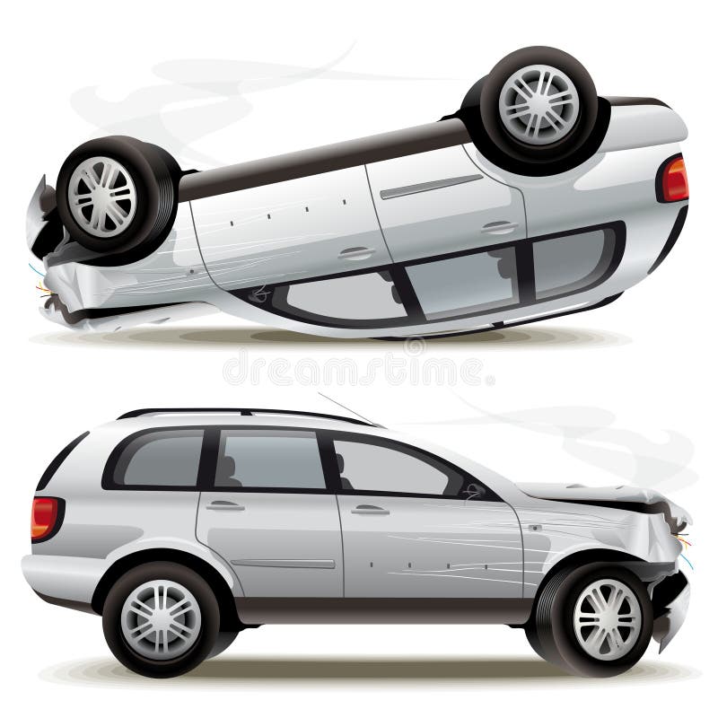 Illustration of a broken and overturned car with the most characteristic destruction. Illustration of a broken and overturned car with the most characteristic destruction