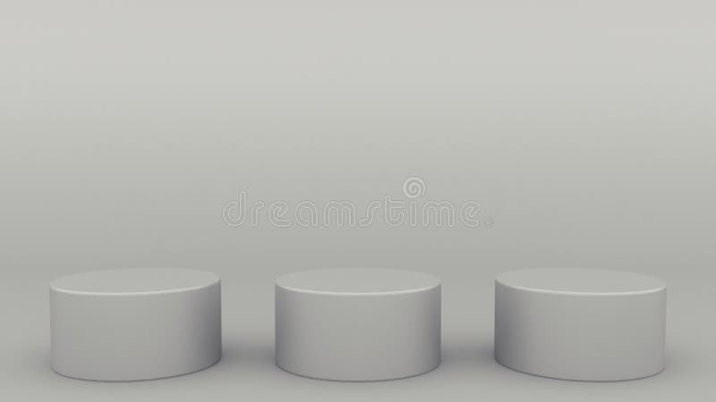 三个圆柱形回报现代minimalistic嘲笑的指挥台灰色场面最小的3d,空白的模板,空的陈列室 皇族释放例证 三个圆柱形回报现代minimalistic嘲笑的指挥台灰色场面最小的3d,空白的模板,空的陈列室 皇族释放例证