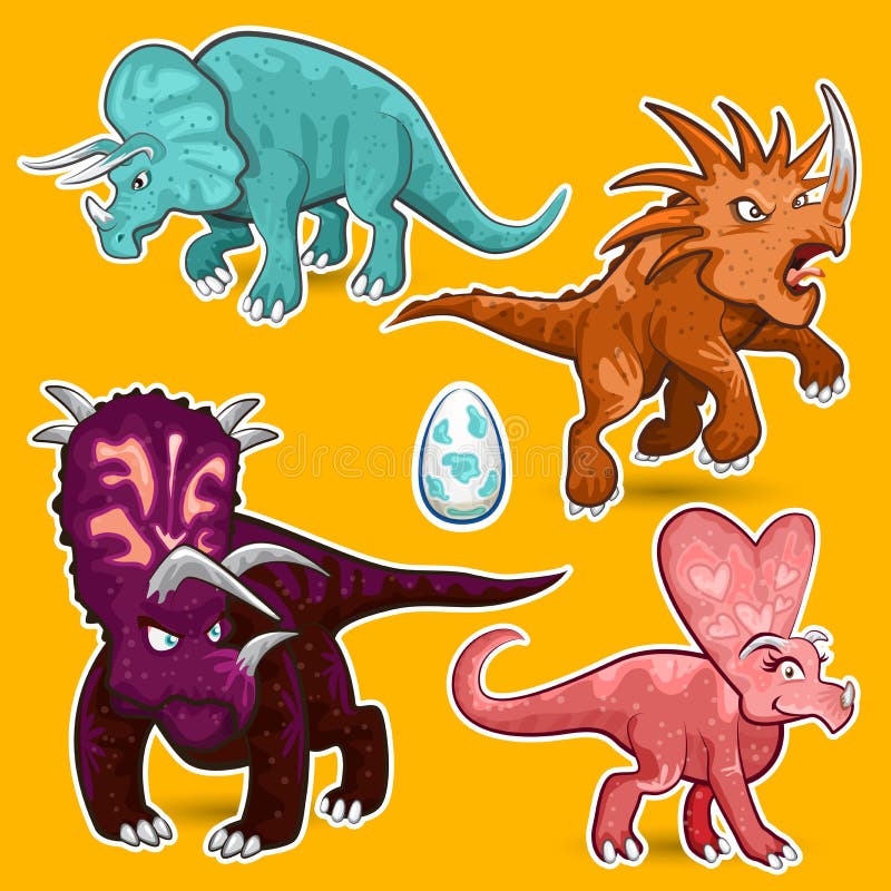 Triceratops, Styracosaurus, Chasmosaurus, Pachyrhinosaurus Herbivorous Rhino Dinosaurs Sticker Collection Set. Triceratops, Styracosaurus, Chasmosaurus, Pachyrhinosaurus Herbivorous Rhino Dinosaurs Sticker Collection Set