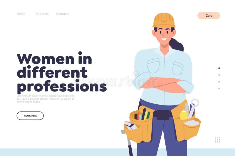不同职业的女性登录页，穿着制服的年轻女修理工快乐 库存例证