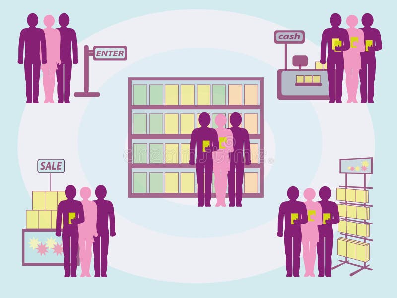 与购买的消费者小河在销售区域 皇族释放例证