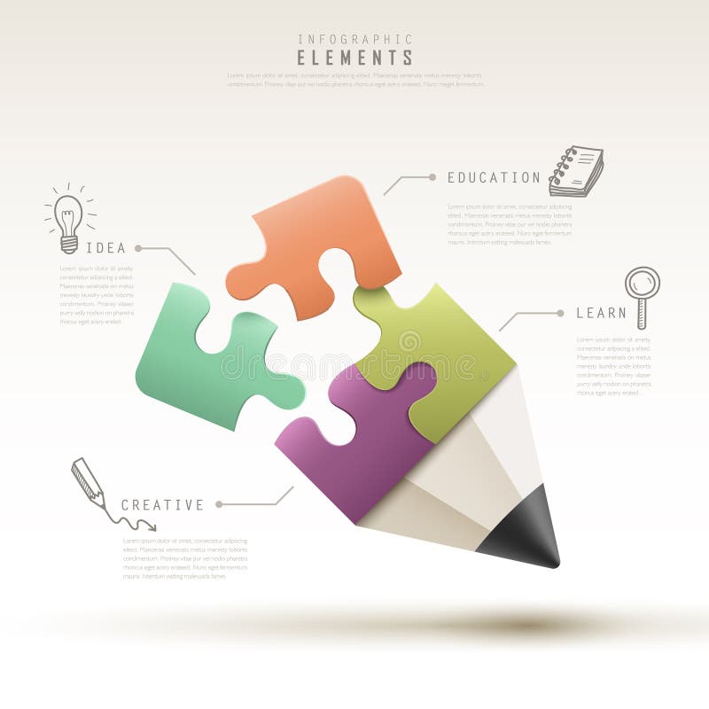 与infographic难题的铅笔的创造性的模板 皇族释放例证