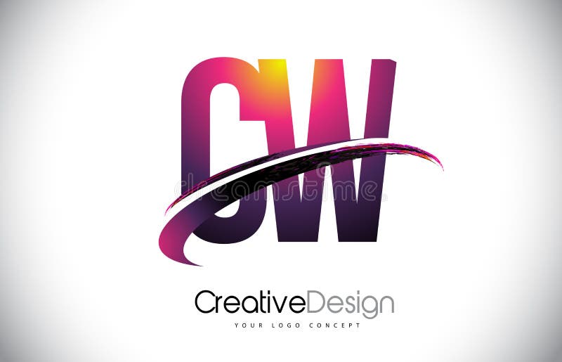 与Swoosh设计的CW C W紫色信件商标 创造性的洋红色M 皇族释放例证 与Swoosh设计的CW C W紫色信件商标 创造性的洋红色M 皇族释放例证