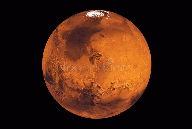 Planet Mars, with a white spot, on a dark background.  Elements of this image were furnished by NASA for any purpose. Planet Mars, with a white spot, on a dark background.  Elements of this image were furnished by NASA for any purpose