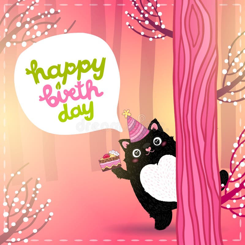 与一只逗人喜爱的肥胖猫的生日快乐卡片