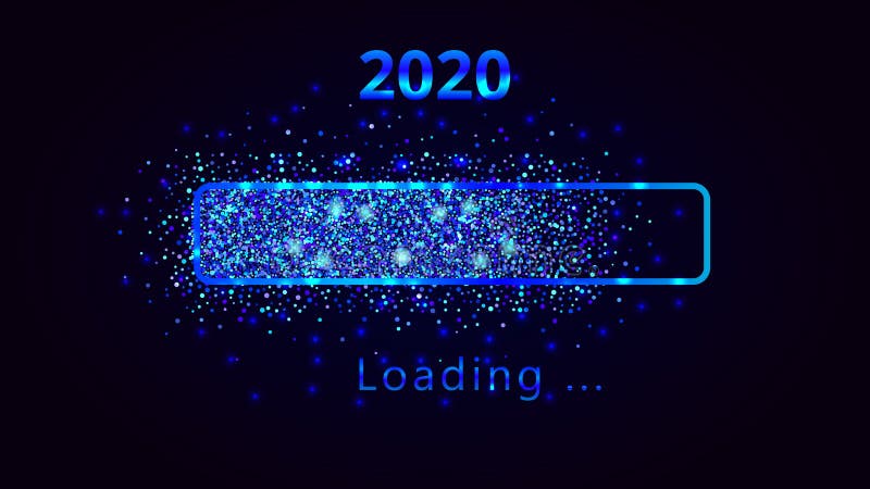 与不可思议的装载的进展酒吧、蓝色闪烁和闪闪发光的新年2020数字 假日网横幅的模板设计 向量例证 与不可思议的装载的进展酒吧、蓝色闪烁和闪闪发光的新年2020数字 假日网横幅的模板设计 向量例证