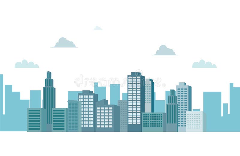 与云彩和天空被隔绝的白色背景传染媒介例证的都市风景 剪影大厦背景 皇族释放例证