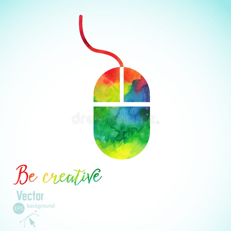 Creativity concept with colorful mouse. Artist at work. Symbol of visual art. Vector illustration. Watercolor silhouette of mouse. Creativity concept with colorful pen. Computer mouse painting. Creativity concept with colorful mouse. Artist at work. Symbol of visual art. Vector illustration. Watercolor silhouette of mouse. Creativity concept with colorful pen. Computer mouse painting.