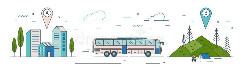 与公共汽车骑马的现代网横幅模板从往旅游阵营的起动点在结束点 ?? 库存例证 与公共汽车骑马的现代网横幅模板从往旅游阵营的起动点在结束点 ?? 库存例证