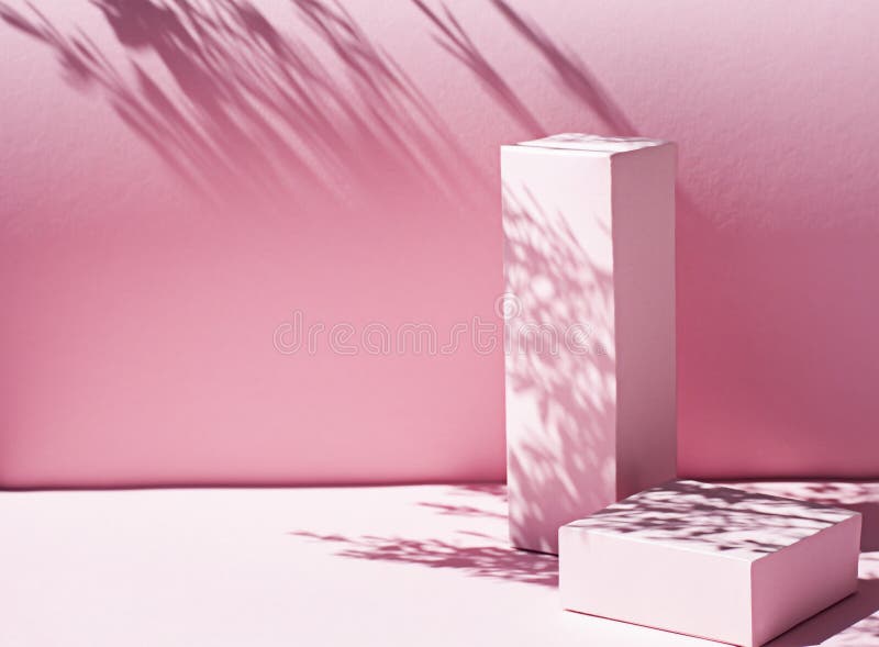 与几何形状的Minimalistic桃红色从苛刻的光的背景和阴影 库存照片