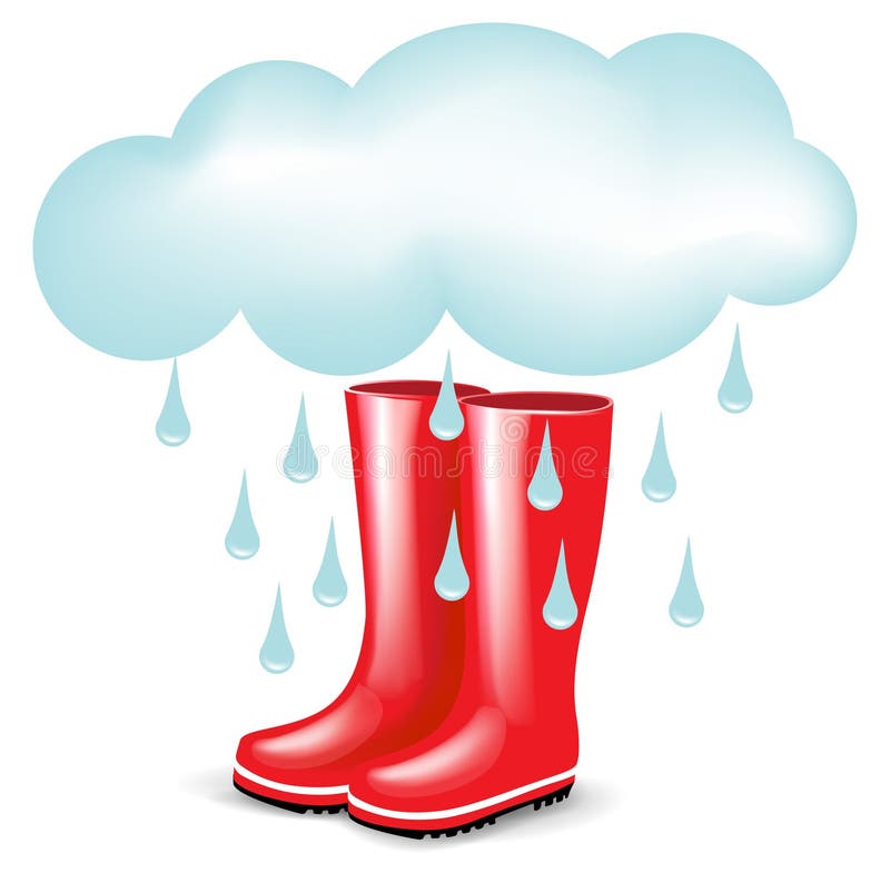 Red rubber boots with rainy cloud isolated. Red rubber boots with rainy cloud isolated