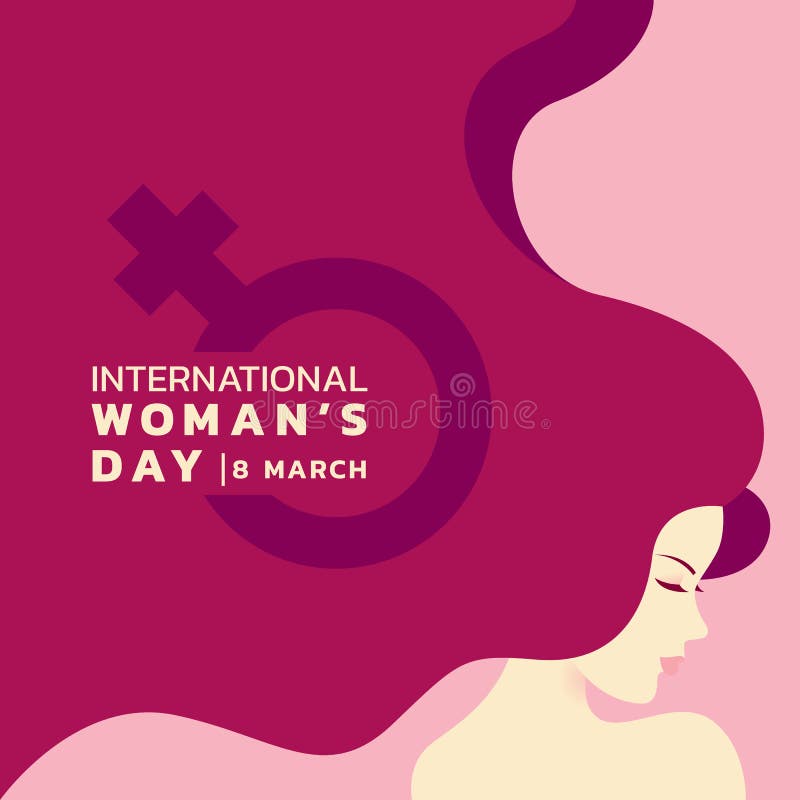 与夫人的国际妇女` s天和长的头发和妇女标志横幅传染媒介设计