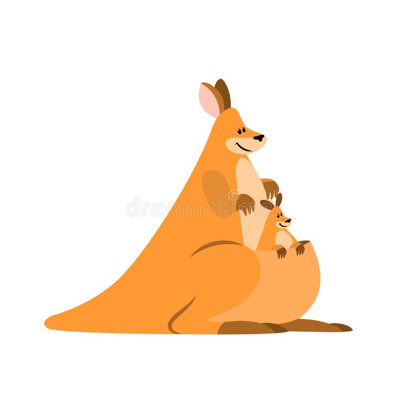 Australian Kangaroo cute cartoon animal. Kangaroo mom with baby in a bag. Icon isolated on white background, vector illustration. Australian Kangaroo cute cartoon animal. Kangaroo mom with baby in a bag. Icon isolated on white background, vector illustration.