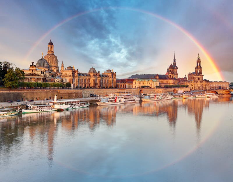 Dresden, Germany old town skyline with rainbow. Dresden, Germany old town skyline with rainbow.