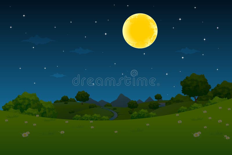 Night Landscape with Moon and Stars. Night Landscape with Moon and Stars