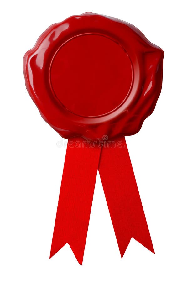 Red wax seal with ribbon isolated on white. Red wax seal with ribbon isolated on white