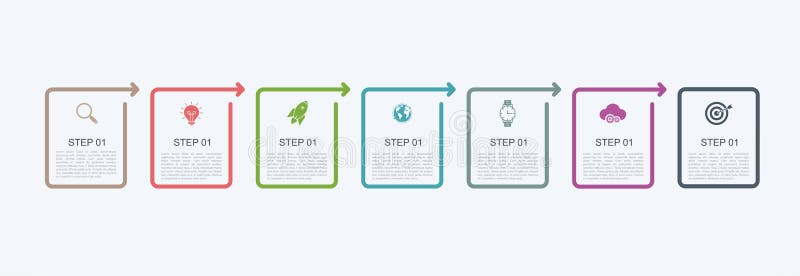 与步结构的时间安排infographic设计模板 与7个选择的企业概念编结或跨步 结构图, informat 向量例证 与步结构的时间安排infographic设计模板 与7个选择的企业概念编结或跨步 结构图, informat 向量例证