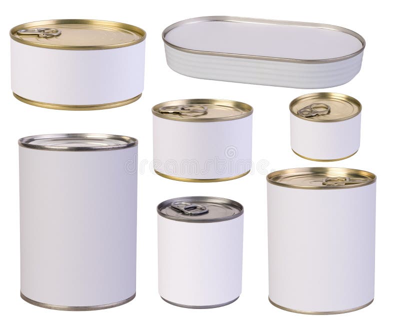 Tins with blank labels isolated on white background. Tins with blank labels isolated on white background