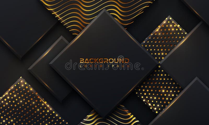 与组合发光的金黄小点的抽象黑背景与3D样式 抽象黑papercut织地不很细背景与 向量例证