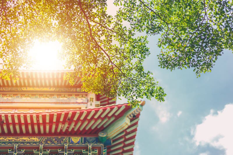 与绿色树自然的中国传统建筑 免版税库存照片 与绿色树自然的中国传统建筑 免版税库存照片