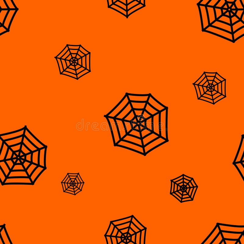 与蜘蛛网的万圣夜橙色背景现出轮廓欢乐无缝的样式 不尽的背景 库存例证 与蜘蛛网的万圣夜橙色背景现出轮廓欢乐无缝的样式 不尽的背景 库存例证