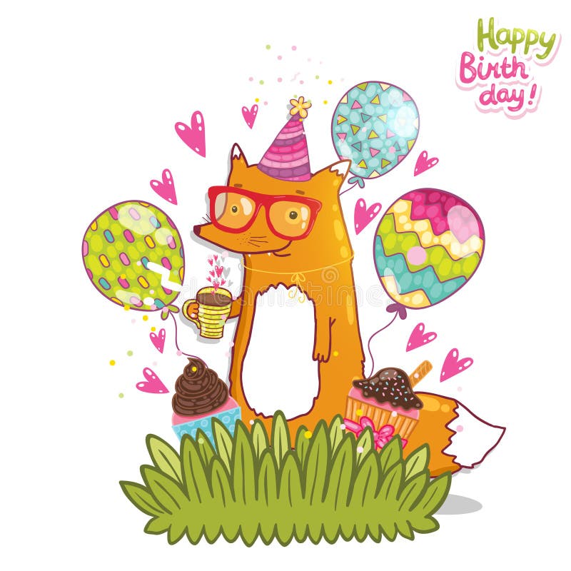 与行家狐狸的生日快乐卡片