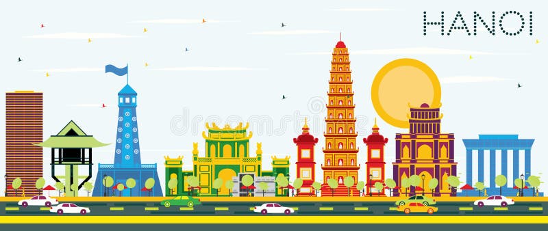 Hanoi Skyline with Color Buildings and Blue Sky. Vector Illustration. Business Travel and Tourism Concept with Historic Architecture. Image for Presentation Banner Placard and Web Site. Hanoi Skyline with Color Buildings and Blue Sky. Vector Illustration. Business Travel and Tourism Concept with Historic Architecture. Image for Presentation Banner Placard and Web Site.