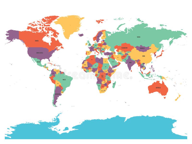 世界政治地图与南极洲的 四种不同颜色的国家没有在白色背景的边界 投反对票 库存例证 世界政治地图与南极洲的 四种不同颜色的国家没有在白色背景的边界 投反对票 库存例证