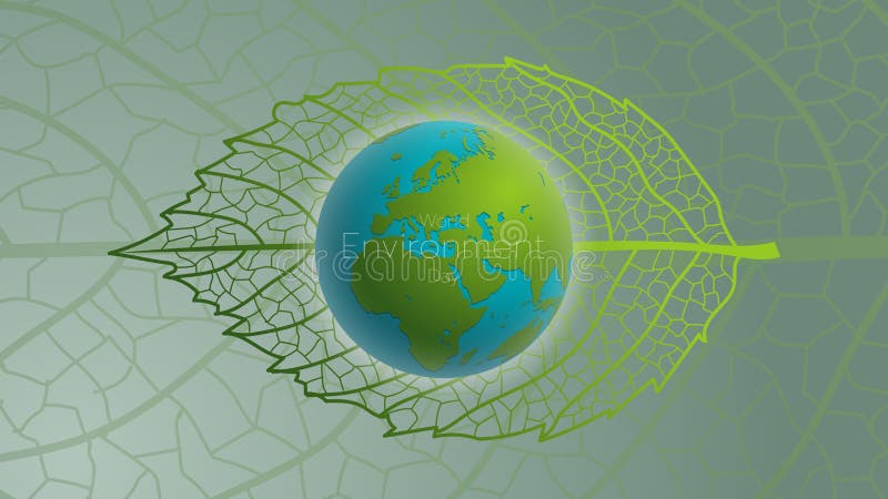 世界环境日概念 地球日 生成淡绿色实色背景中的地叶纤维图像 库存例证