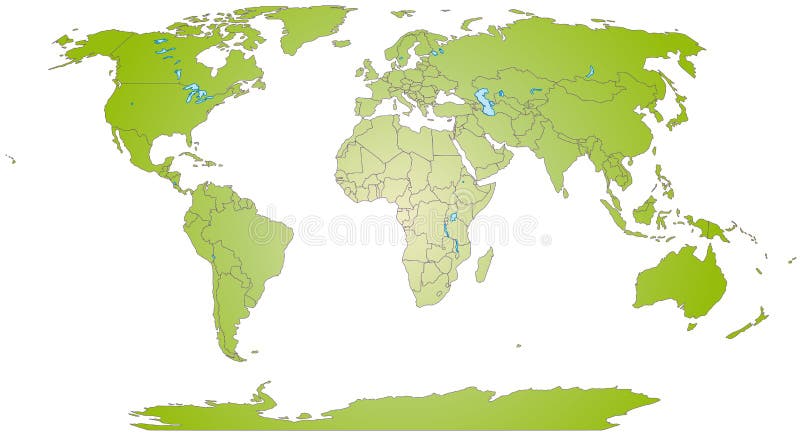 Map of the world with borders in green. Map of the world with borders in green