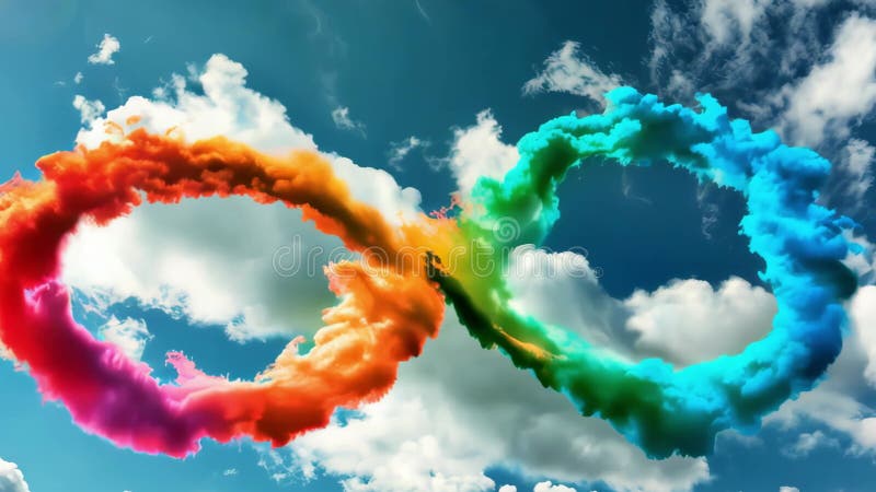世界自闭症认识日背景. 蓝天彩虹彩云成孤独症无穷的象征. 股票录像