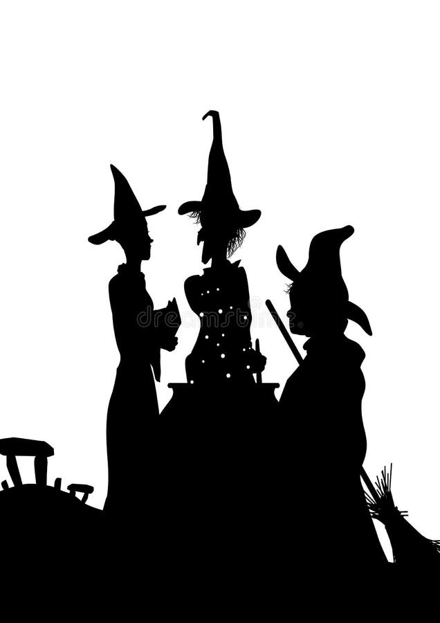 Witches around big bubbling cauldron. Witches around big bubbling cauldron