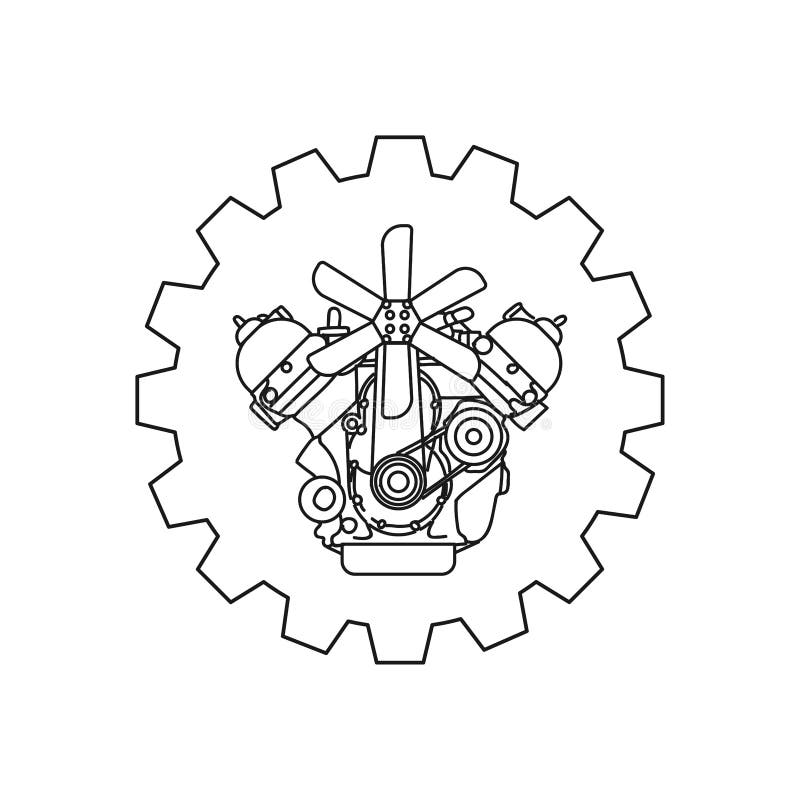 为车库或汽车维修公司平面设计隔离的矢量插图徽标图标V-8 V-6经典发动机侧面影像齿轮徽章 库存例证 为车库或汽车维修公司平面设计隔离的矢量插图徽标图标V-8 V-6经典发动机侧面影像齿轮徽章 库存例证