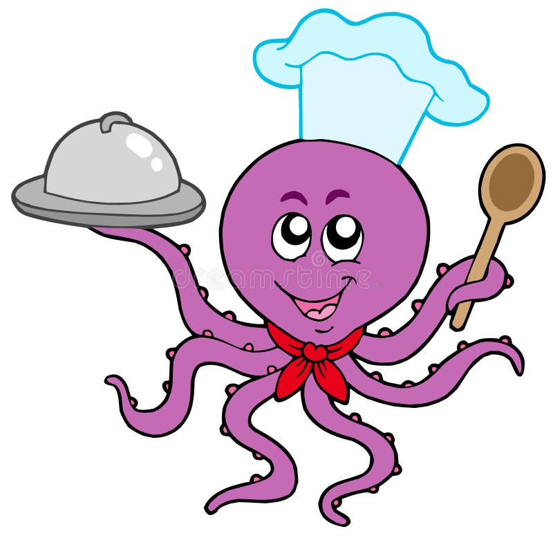 Octopus chef on white background - vector illustration. Octopus chef on white background - vector illustration.