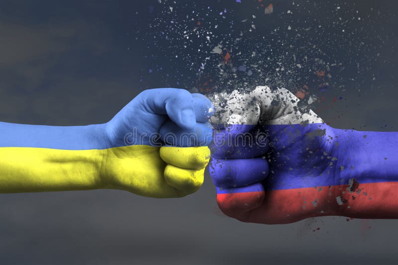 War between Ukraine and Russia. Ukraine& x27;s victory in the war. The concept of a military operation in ukraine, two fists painted in the colors of the flags hit each other. War between Ukraine and Russia. Ukraine& x27;s victory in the war. The concept of a military operation in ukraine, two fists painted in the colors of the flags hit each other.