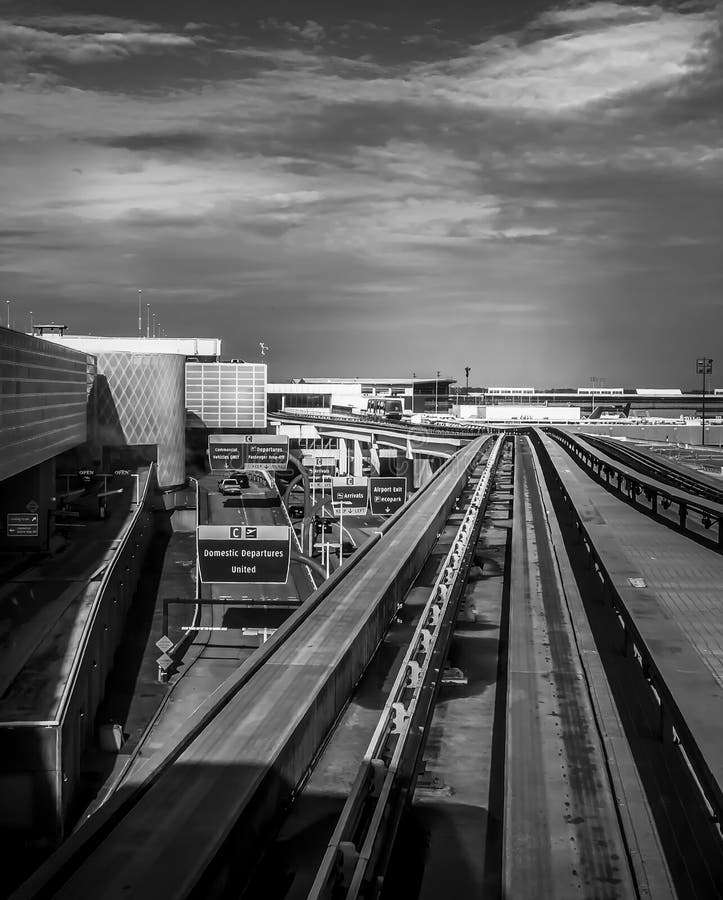 The rail system that transports passengers from one terminal to another at the George Bush International Airport in Houston, Texas. The rail system that transports passengers from one terminal to another at the George Bush International Airport in Houston, Texas