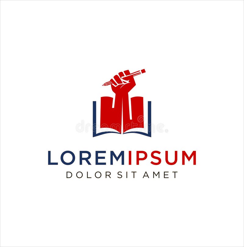书籍铅笔手教育徽标图标股票矢量 书手拳标设计 库存例证