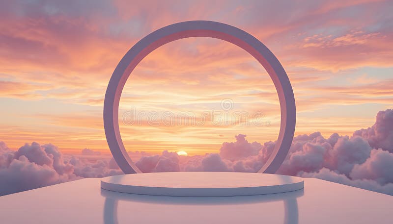 云上白圆形入口的以太日景观 库存例证