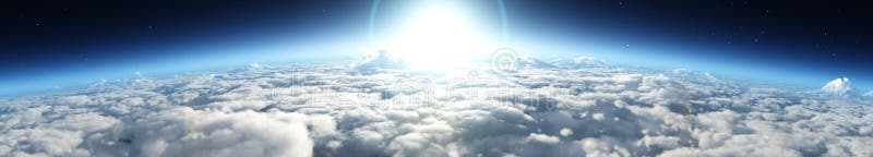 在云的日出. 在云的夕阳. 在云的月亮. 云的全景。. 向量例证