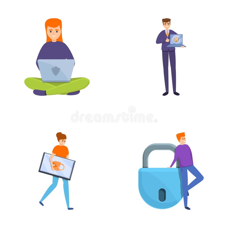 互联网安全图标集动画矢量图. 在线信息保护 库存例证