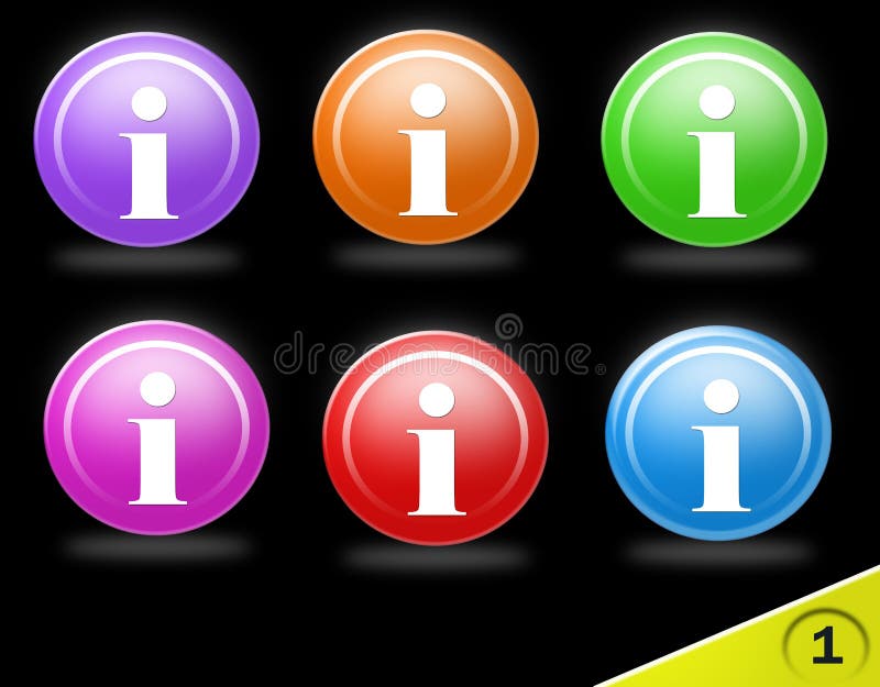 Six different color information icons isolated on a black background; #1 of a collection. Six different color information icons isolated on a black background; #1 of a collection.