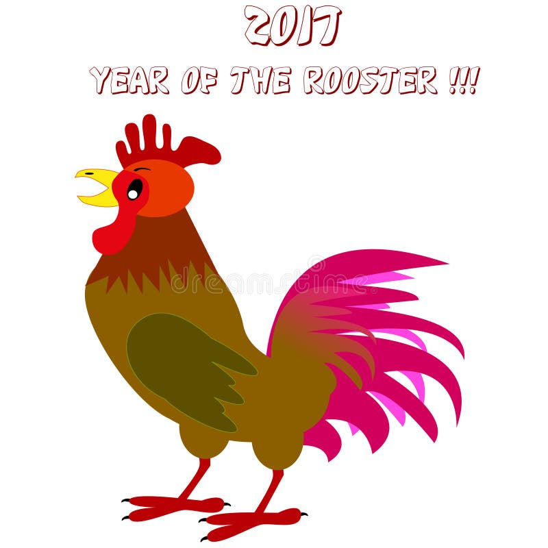 五颜六色的雄鸡的传染媒介例证 2017新年概念 中国黄道带符号 库存图片