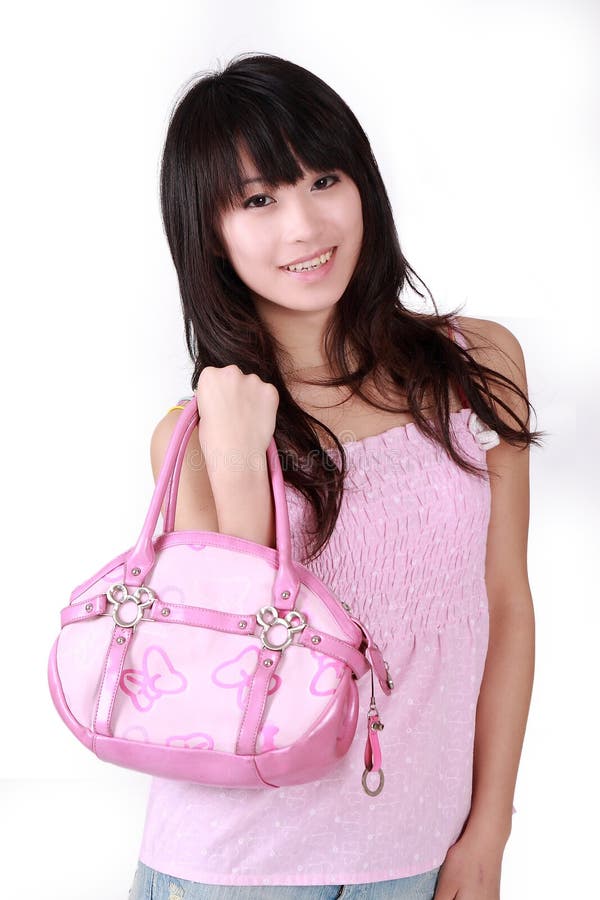 亚洲女孩手袋粉红色