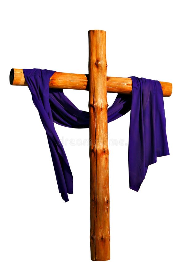 Wooden Cross with Purple Cloth Isolated. Wooden Cross with Purple Cloth Isolated