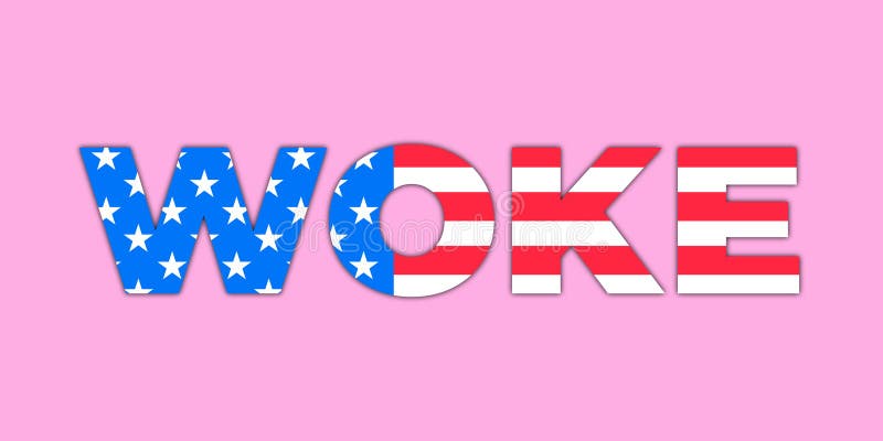 Woke in US colors - left, progressive and liberal politics, ideology and culture in the United States of America. Illustration. Pink background. Woke in US colors - left, progressive and liberal politics, ideology and culture in the United States of America. Illustration. Pink background