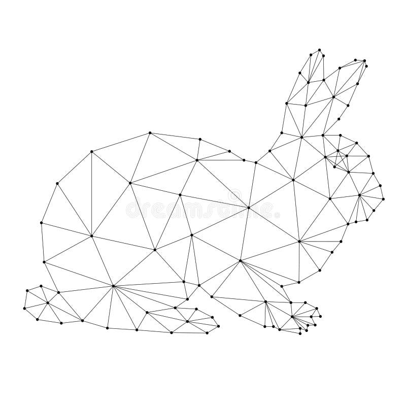 从抽象的未来多边形黑线和圆点看东方日历的星象兔符号. 矢量