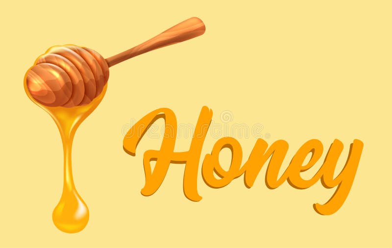 Honey dripping from wooden honey dipper. Graphic concept for your design. Honey dripping from wooden honey dipper. Graphic concept for your design